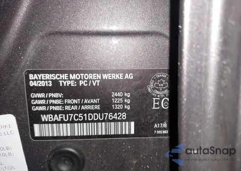 2013 BMW 535I xDrive from USA, damaged, VIN WBAFU7C51DDU76428